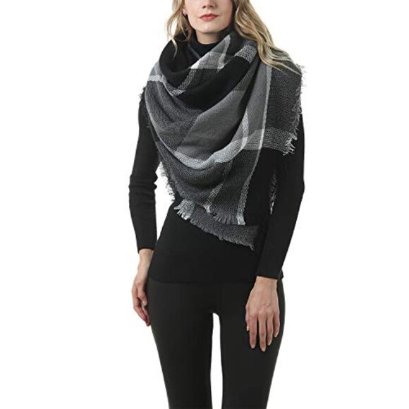 Oversized Plaid Blanket Scarf Chunky Winter Shawl Wrap Cozy Warm Fashion - Picture 4 of 7